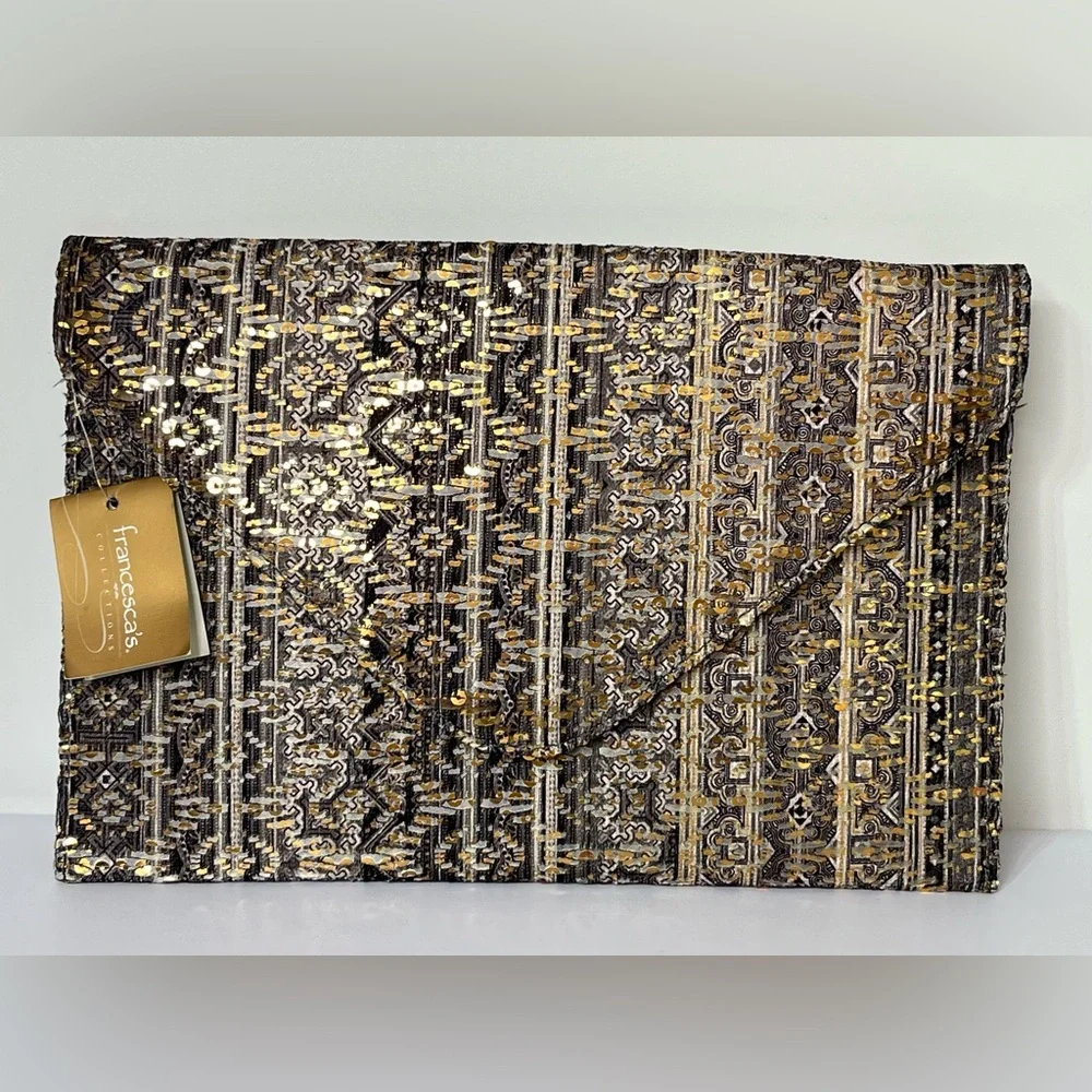 Francesca's Evening Bag‎ Clutch With Gold Chain Strap Sequin Multicolor
